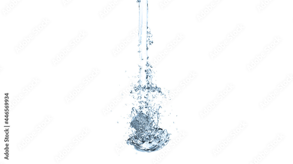 High fidelity, realistic 3d rendering, digital illustration, blue water wave, jets, liquid splash isolated on white background. Water splash with drops. Collision of fluid.
High fidelity, realistic 3d rendering, digital illustration, blue water wave, jets, liquid splash isolated on white background. Water splash with drops. Collision of fluid.