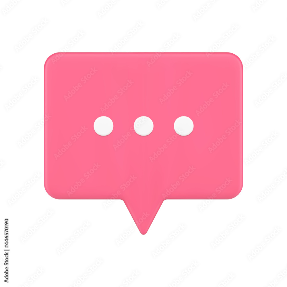 Conversation bubble web chat 3d icon. Red rectangle with white dots of writing message Conversation bubble web chat 3d icon. Red rectangle with white dots of writing message