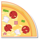 Top view of a piece of Italian pizza sticker on white background