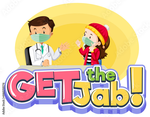 Get the Jab font banner with a doctor and patient girl cartoon character