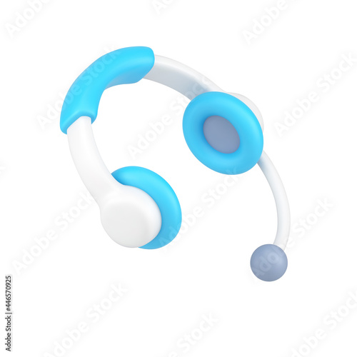 Support operator headphones 3d icon. Professional white device with microphone
