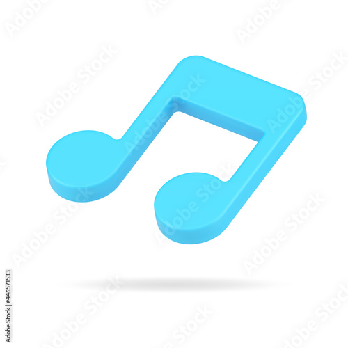 Sound blue note 3d icon. Musical volumetric symbol of symphonies