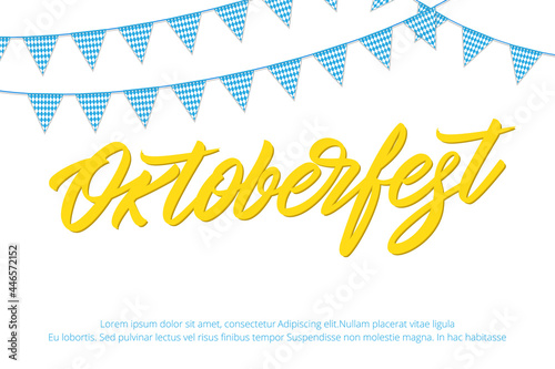 Oktoberfest banner design. Germany beer festival background with lettering text and buntings
