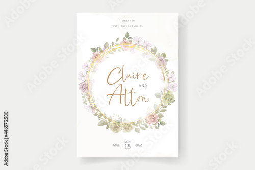 Beautiful soft floral and leaves wedding invitation card design