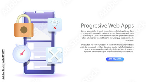 progresive web apps. smartphone web based application development concept vector illustration