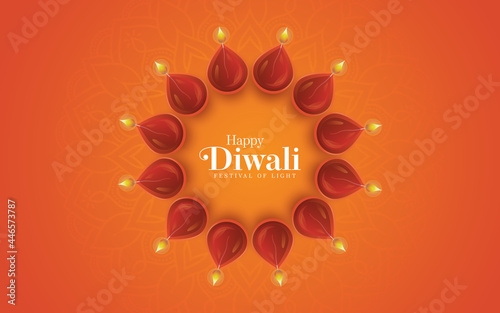 Diwali Festival Background with Round Floral Ornament - Diwali Background Template with Floral Ornate	