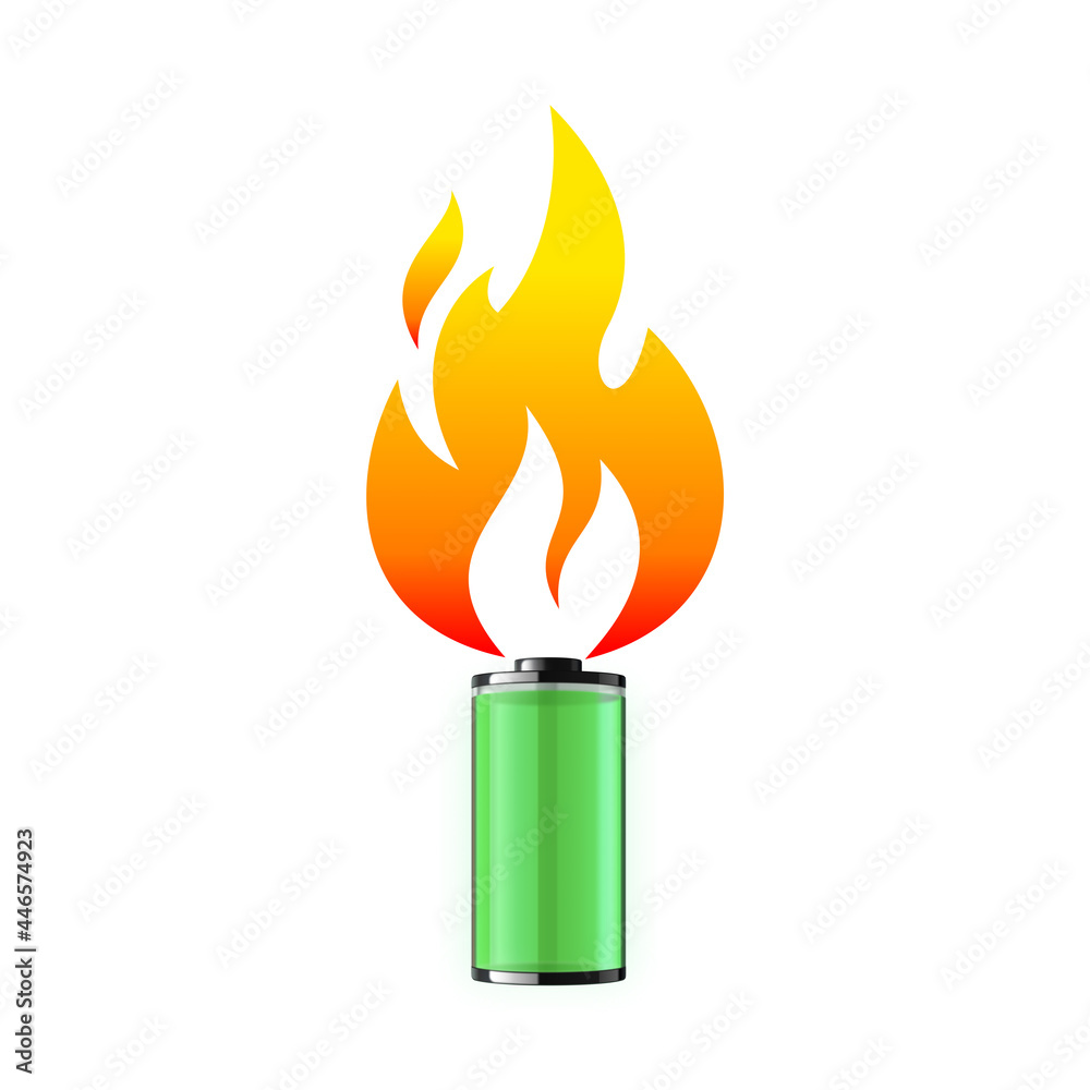 EV battery on fire and burning, electric vehicle lithium ion. hard to