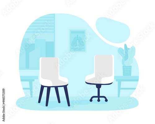 Infirmary 2D vector isolated illustration. Therapeutic care for patients. Providing family practice. Armchairs flat objects on cartoon background. Counselling room in private clinic colourful scene