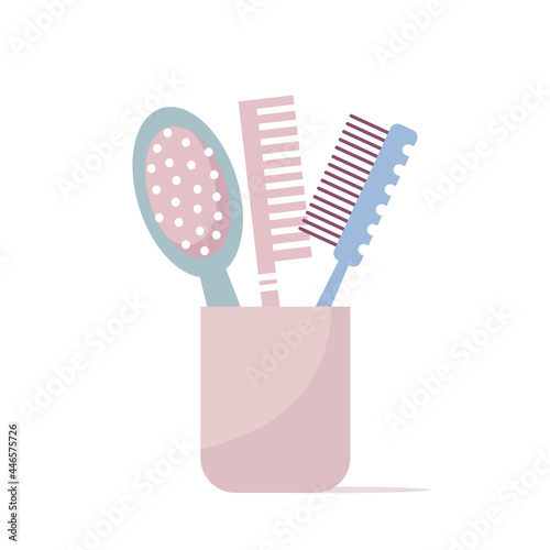 Vector hairbrushes in the container.