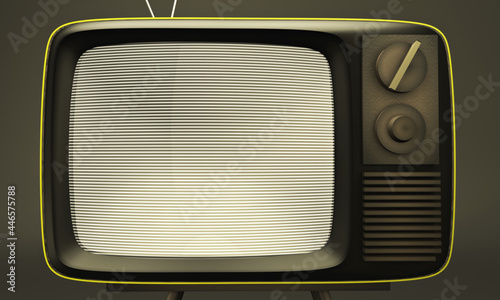 Television set, close up 3D rendering, front view. A vintage tube TV, symbol of TV broadcasting