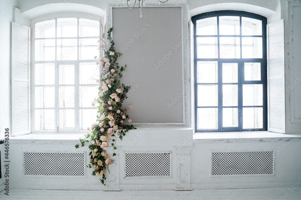 Decoration of the wall with artificial flowers peonies Decoration of the wall with artificial flowers peonies