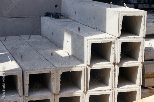 prefabricated concrete gutters for laying pipelines. construction materials plant