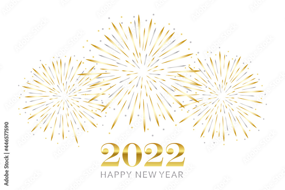 Obraz premium happy new year greeting card 2022 with gold and silver firework