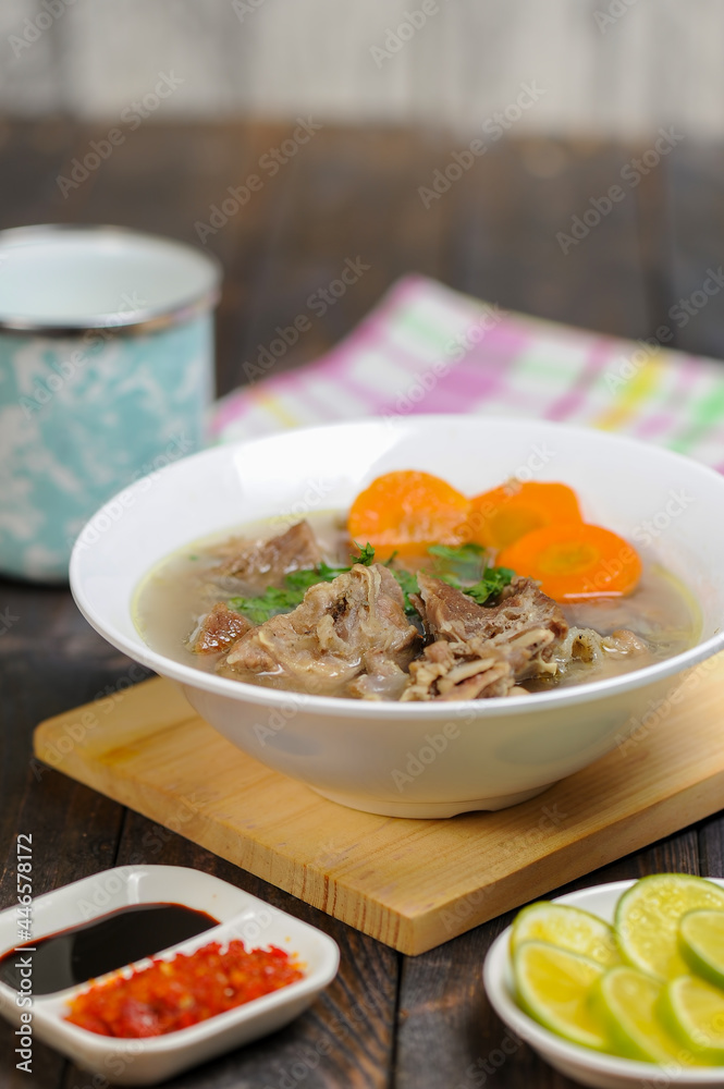 Sop Kambing or Soup Goat is a dish made from young goat meat which is a traditional dish from Indonesia Sop Kambing or Soup Goat is a dish made from young goat meat which is a traditional dish from Indonesia