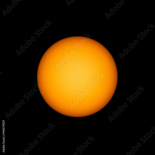 The sun on July 21, surface covered with 6 active sunspot regions, telescope view