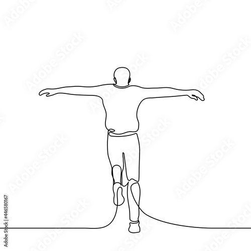 man runs with his arms outstretched like wings or an airplane - one illustration. concept of following a dream, leaving the place with great joy, flying away into a fantasy world, infantile, dreamy