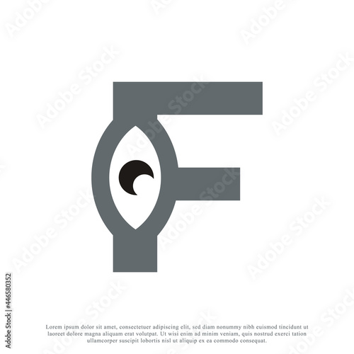 Abstract Initial Letter F with Eye Logo Design. Vector Illustration