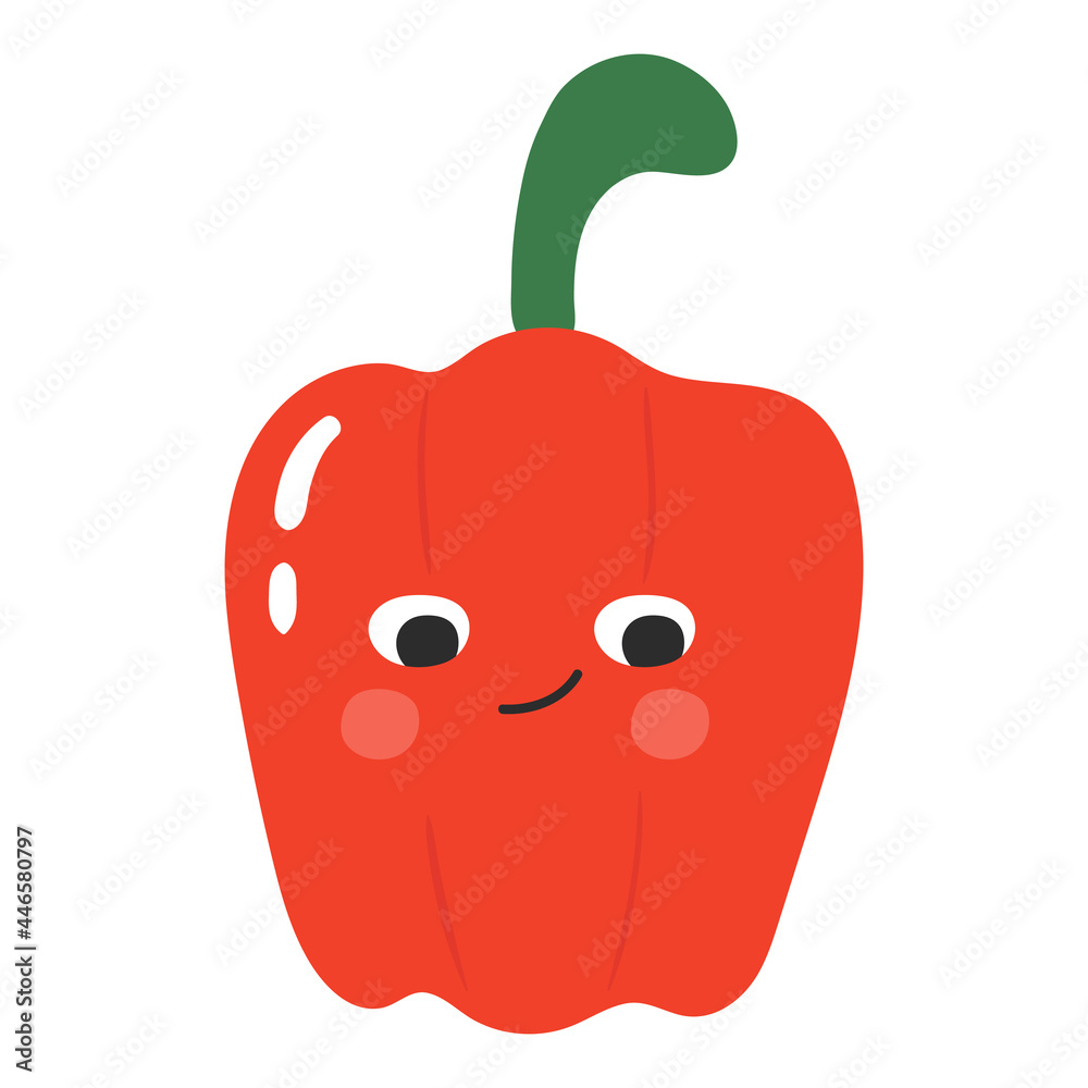 Funny cartoon red pepper character with face expression. Healthy food doodle vegetable vector illustration. Harvest object in flat style showing emotions Funny cartoon red pepper character with face expression. Healthy food doodle vegetable vector illustration. Harvest object in flat style showing emotions