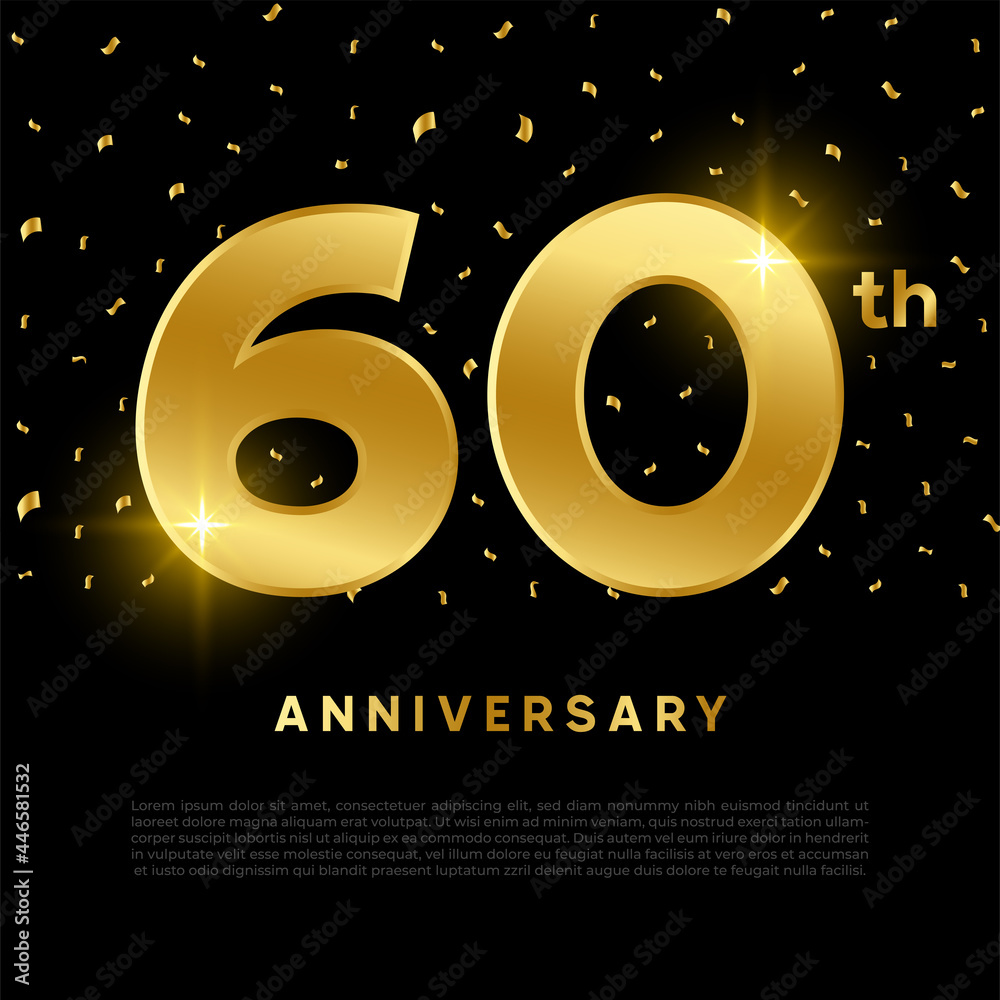 60th anniversary celebration with gold glitter color and black ...