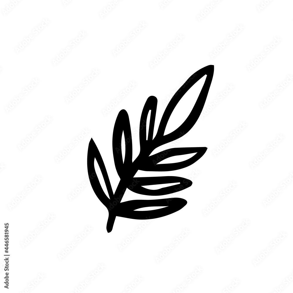 Herb, plant. Black ink vector illustration. Witch element. Halloween design. Day of the dead. Isolated on white background.