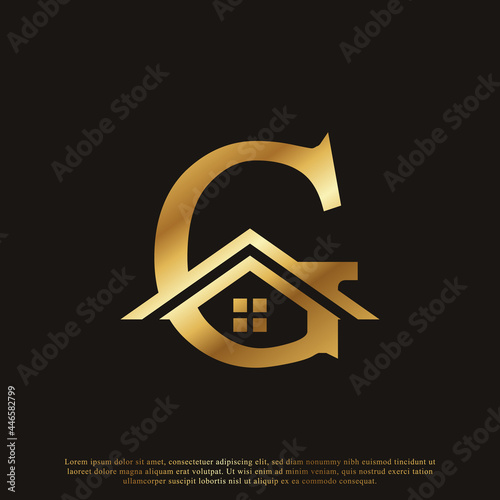 Initial Letter G Home House Golden Logo Design. Real Estate Logo Concept. Vector Illustration