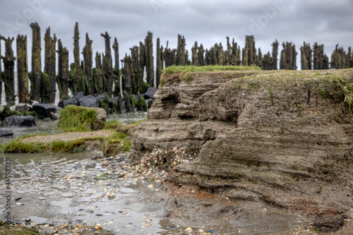 Clay intersection. Waddenzee coast Moddergat Paesens Friesland Netherlands. Unesco world heritage. Sea wall.
