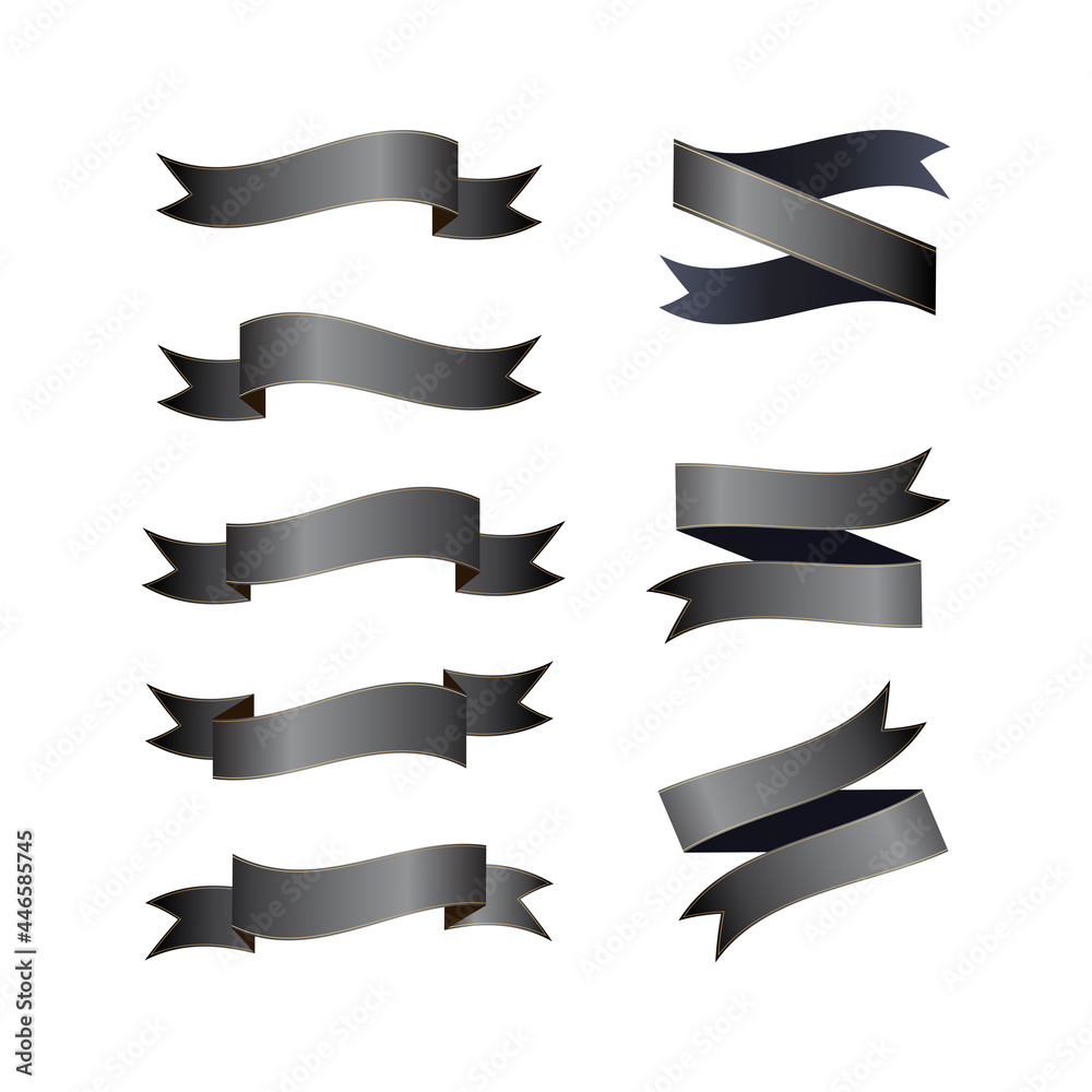 Set of black vector ribbons on white background
