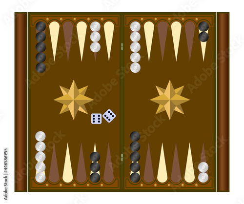 Backgammon game.  Template for backgammon game. Flat style design – vector. photo