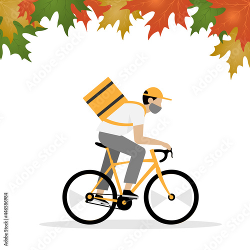 Bike in flat style. Autumn. Delivery.  photo