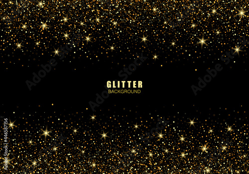 Black background with flaming golden particles.Abstract vector festive background with gold glitters and confetti for festive design.