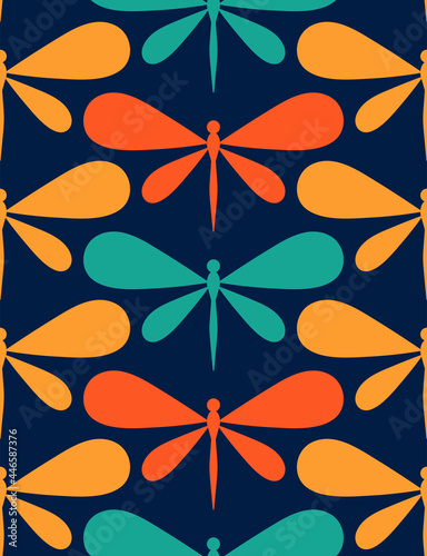 Seamless pattern with dragonfly. Colourful background in flat design