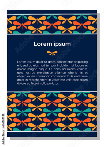Dragonfly poster with dark blue background, simple colorful style