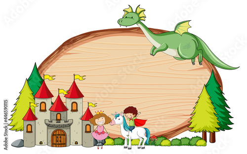 Blank wooden board in oval shape with kids doodle cartoon character