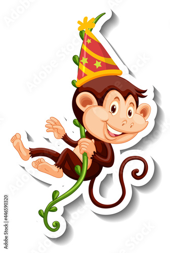 A sticker template with a monkey wearing party hat