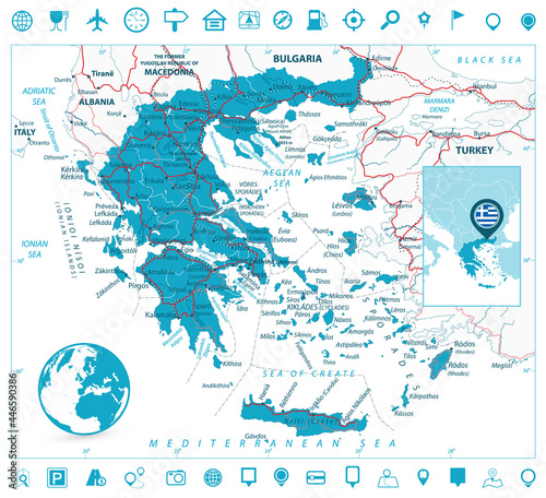 Greece Map and Navigation Icons