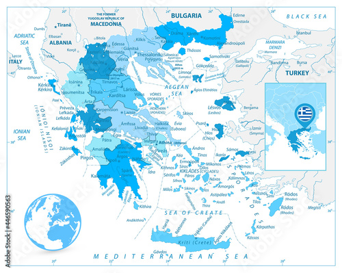 Greece Map in Colors of Blue