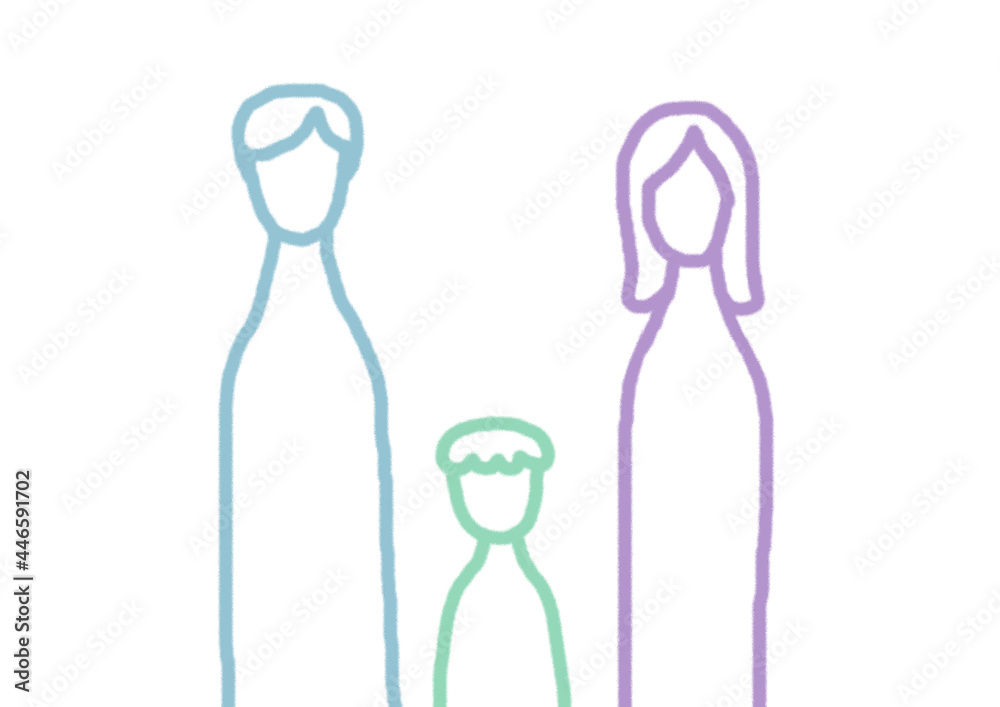 父母と子供の人物イラスト_クレヨン線画