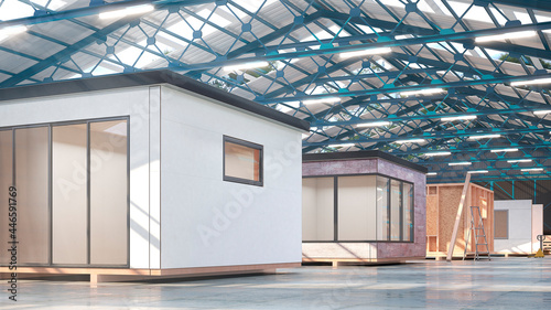Fototapeta Naklejka Na Ścianę i Meble -  Modular houses in the assembly shop. 3d illustration
