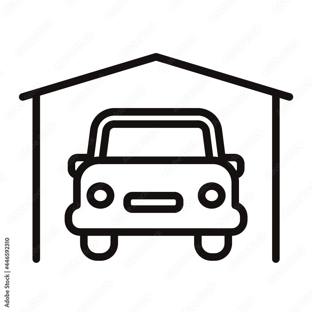 自動車と車庫のシンプルな白黒細線アイコン 白背景 Stock ベクター Adobe Stock