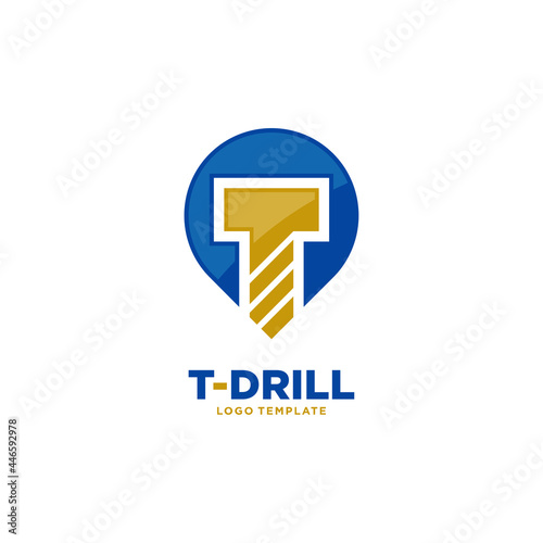 Free Download Letter T and Drill Symbol Logo Design. Oil Rig Drilling Vector Illustration. - GFXLoad