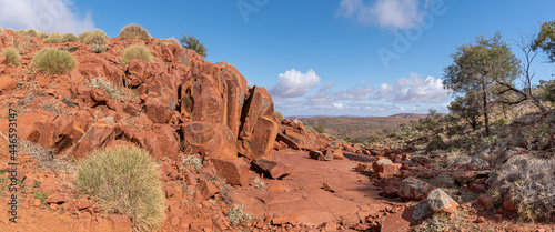 Wide Gawler Ranges Landscape, natural rock formation and native flora, Outback South Australia.