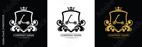 Electric  scooter logo template luxury royal vector company  decorative emblem with crown  