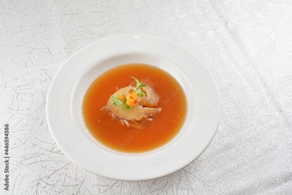 double boiled luxury seafood shark's fin crab meat and mushroom thick soup in hot clay pot asian premium halal menu double boiled luxury seafood shark's fin crab meat and mushroom thick soup in hot clay pot asian premium halal menu