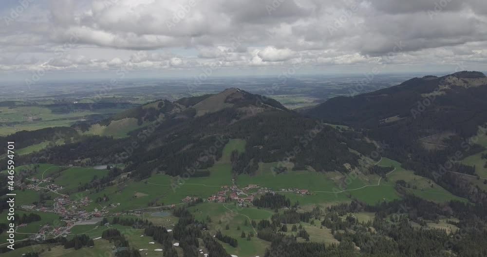 Dlog flat aerial drone view of the panoramic mountain landscape of the Alps and Allgäu, Austria Jungholz Dlog flat aerial drone view of the panoramic mountain landscape of the Alps and Allgäu, Austria Jungholz