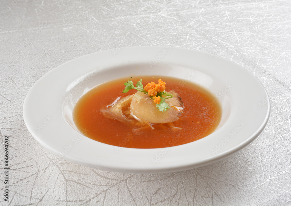 double boiled luxury seafood shark's fin crab meat and mushroom thick soup in hot clay pot asian premium halal menu double boiled luxury seafood shark's fin crab meat and mushroom thick soup in hot clay pot asian premium halal menu