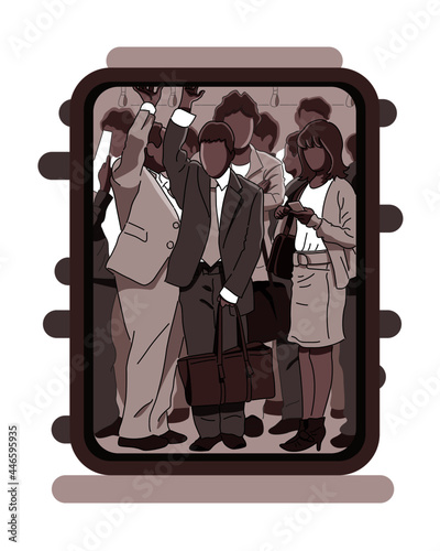 crowd of commuters traveling by subway train