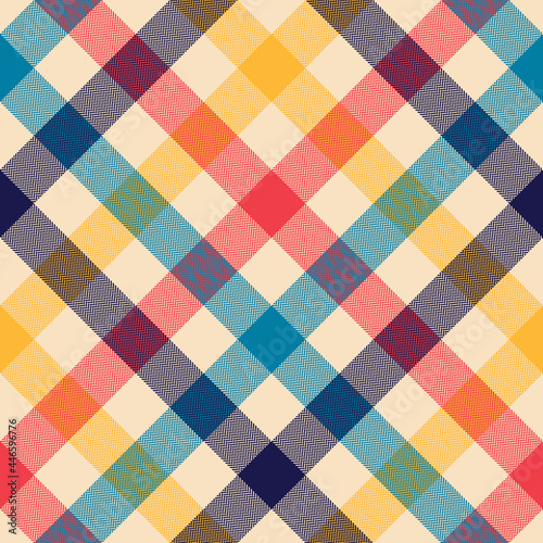 Plaid pattern. Multicolored herringbone textured gingham vector background for spring summer autumn winter tablecloth, blanket, other modern fashion textile print. Seamless buffalo check graphic.