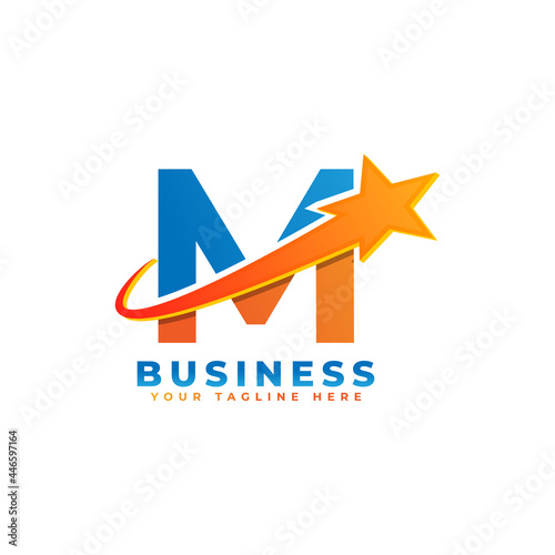 Letter M with Star Swoosh Logo Design. Suitable for Start up, Logistic, Business Logo Template