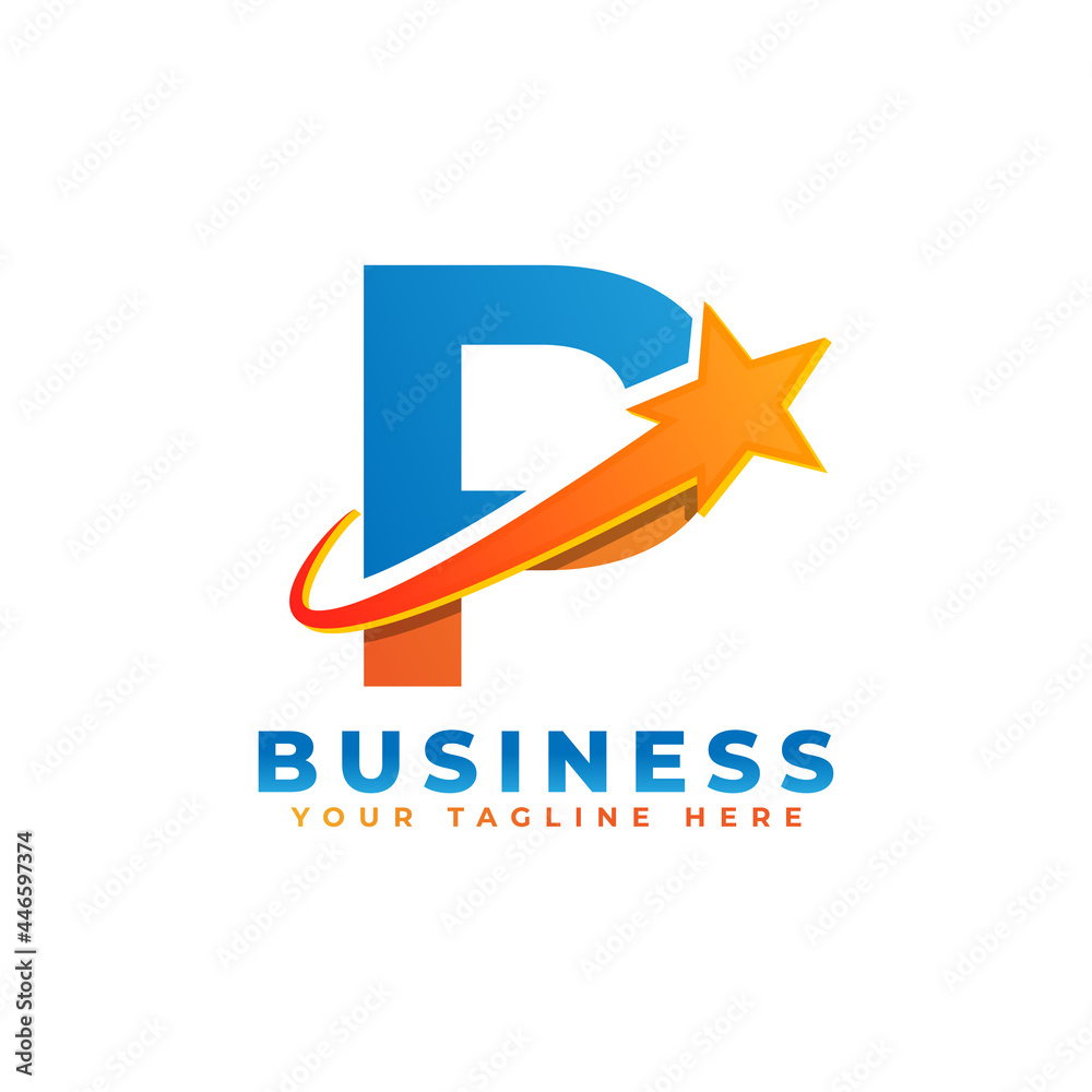 Letter P with Star Swoosh Logo Design. Suitable for Start up, Logistic, Business Logo Template