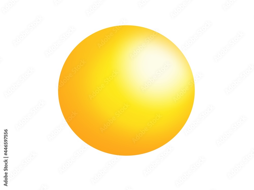 Yellow egg. 3D glossy yellow round shape on a white background.  Illustrations created on tablets, used for various graphic works.